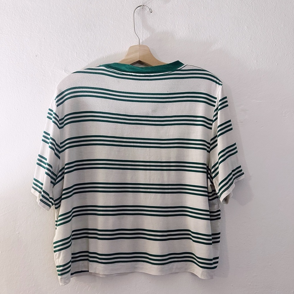 J. Crew Striped Pajama Shirt Loungewear Tshirt Top Short Sleeves Green White - Picture 5 of 7